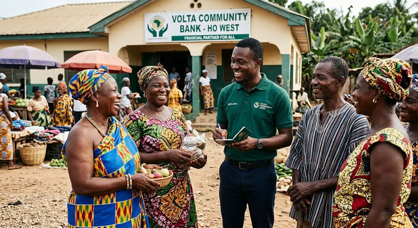 Ziope Rural Bank staff meeting customers in the community